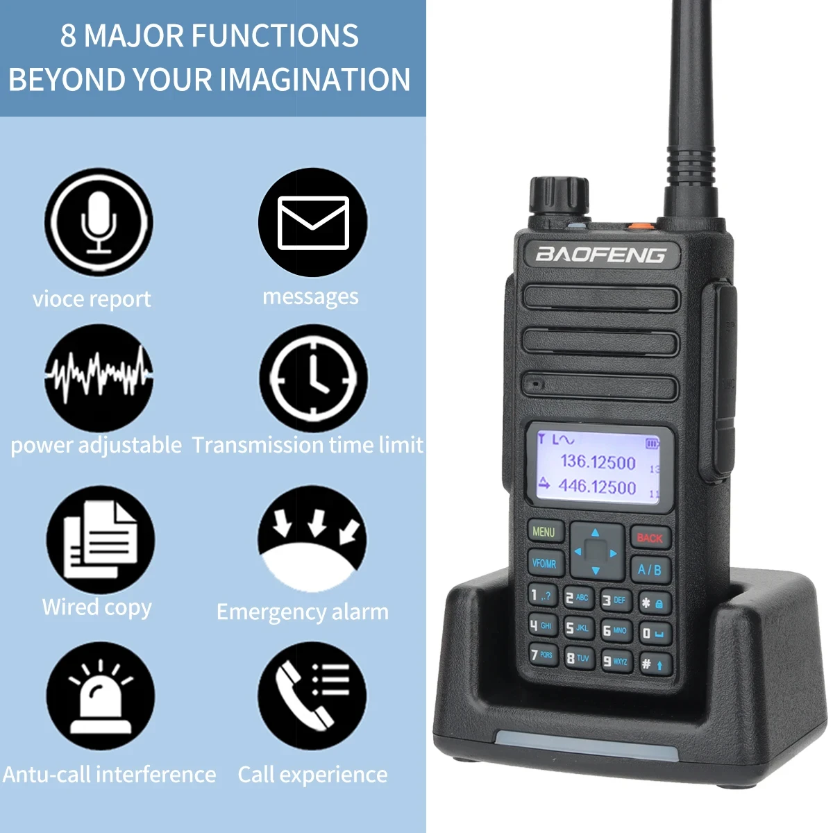 Baofeng DR-1801 Walkie Talkie Nivel 1 2 Ranura de tiempo dual DM-1801 digital Actualizado UV Banda dual 136-174 y 400-470MHz Radio DMR
