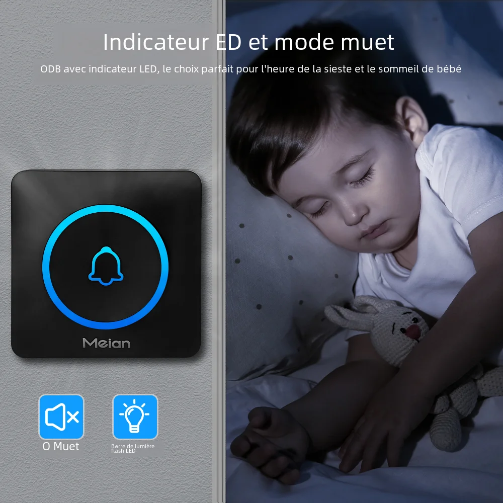Meian-sonnette de maison intelligente, sonnette extérieure sans fil, sonnette de porte étanche IP65, 60 chansons, alarme de sécurité intelligente, carillon de sonnette de porte