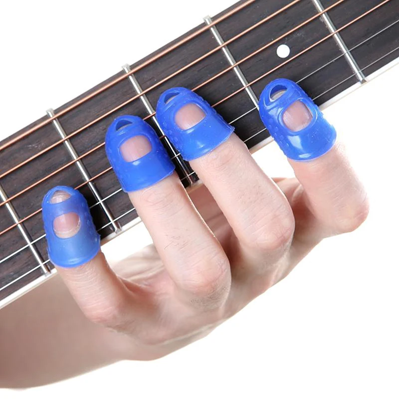 Color azul transparente 4 unids/set protectores de dedos de silicona protectores de dedos de guitarra para ukelele guitarra S M L guitarra acústica