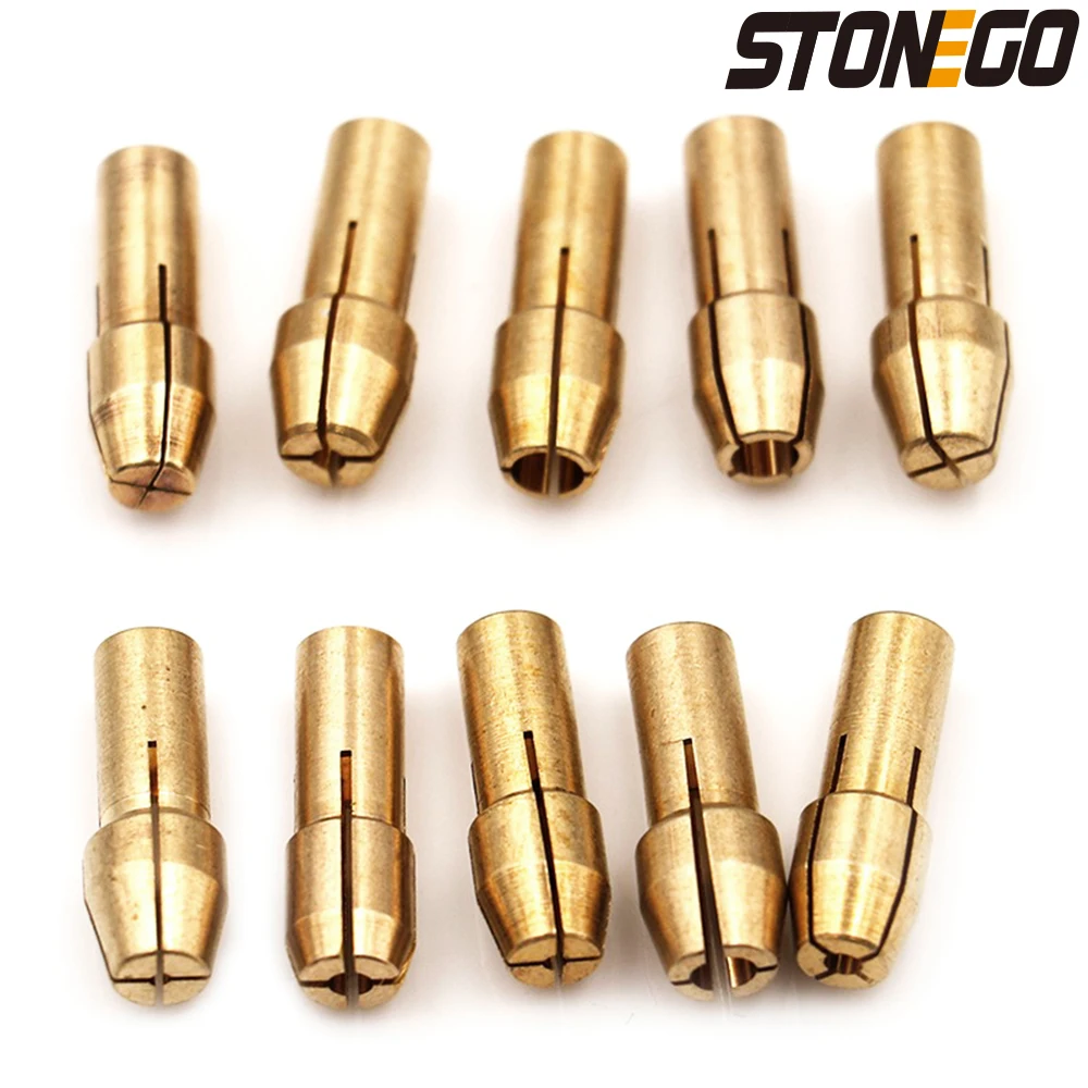 STONEGO Juego de 10 adaptadores de portabrocas para microtaladro, 0,5 mm-3,2 mm, latón para herramientas rotativas eléctricas