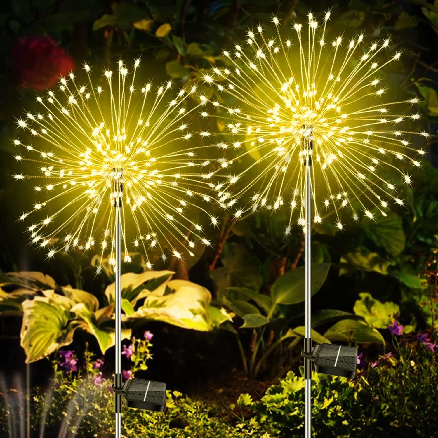 Luz Solar de fuegos artificiales, luz impermeable para exteriores, juego de 2 piezas para jardín, patio, camino, decoración de césped, alambre de cobre