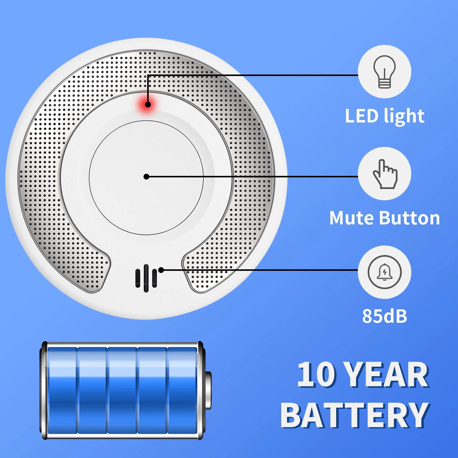 Rilevatore di fumo e CO 2 in 1, allarme combinato di fumo e CO con batteria da 10 anni, conforme a CE/UKCA/UL