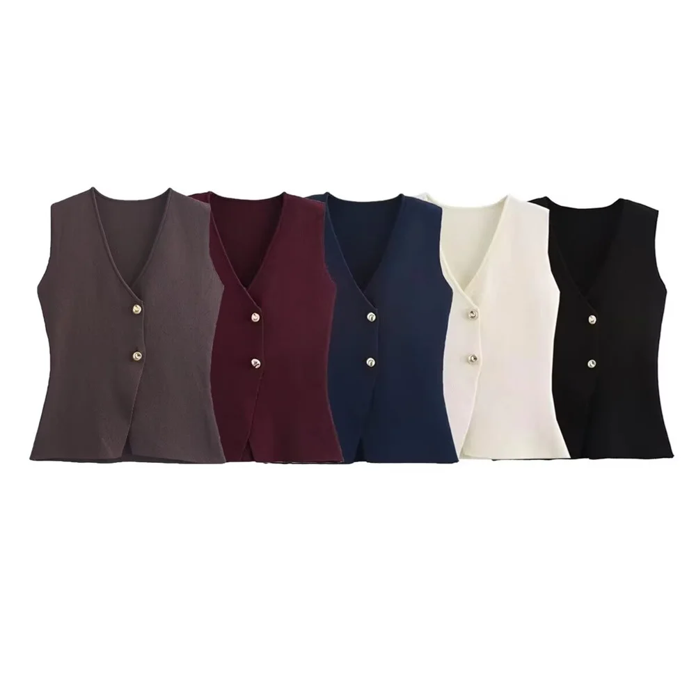 UNIZERA2024 Sommer Neues Produkt Lässige Damenbekleidung Einfaches und modisches gestricktes Tanktop mit Goldknöpfen