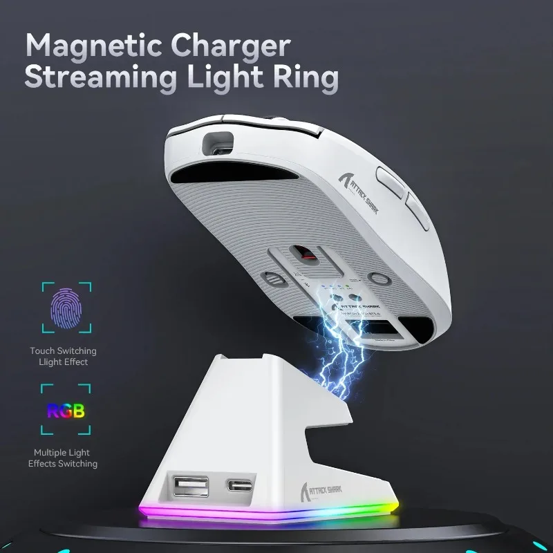 Ratón inalámbrico Bluetooth Attack Shark X11, modo Triple, pantalla táctil, base de carga magnética, ratón Macro ultraligero para juegos