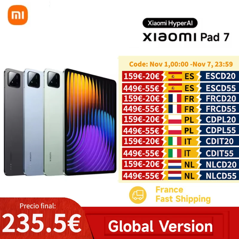 GLOBAL VERSION XIAOMI PAD 7 128GB/256GB 11.2 "3. 2k 144HZ DISPLAY MI compresse 8850MAH 45W TURBO SNAPDRAGON 7+ GEN 3
