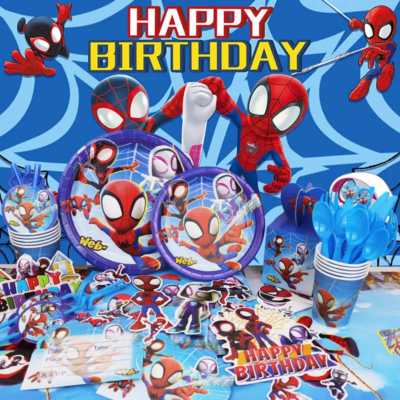 Spidey y sus increíbles amigos decoración de fiesta de cumpleaños globo de Spiderman suministros para eventos infantiles fondo de vajilla desechable
