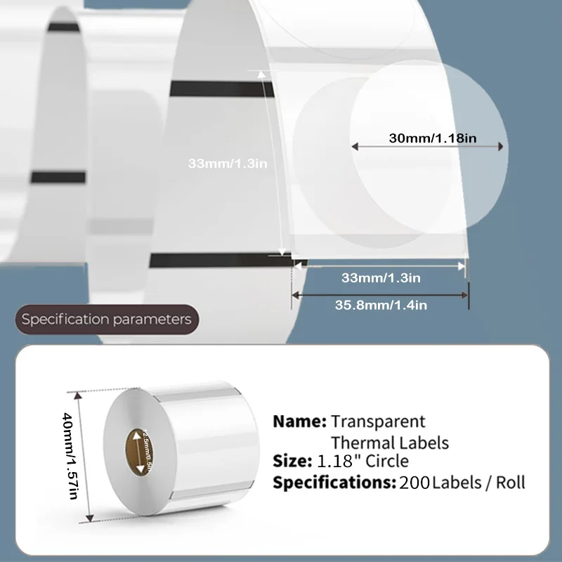 1/2/3 Rolls Round Transparent Labels Paper Thermal Adhesive Label Roll Suit for Phomemo M110/120/200 E210 P50 DETONG P1 SINMARK