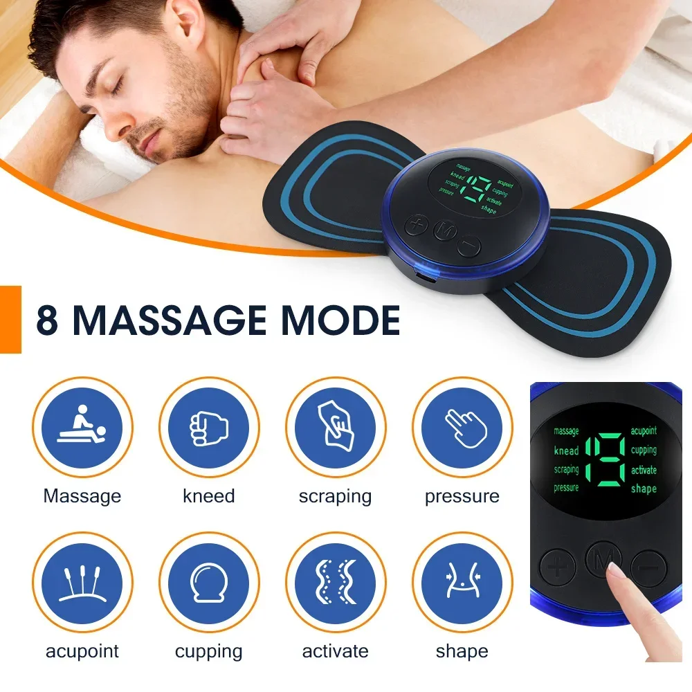 Ems massageador elétrico de pescoço, estimulador de massagem muscular, instrumento de baixa frequência, costas, cervicais, panturrilha, mini dispositivo de articulações