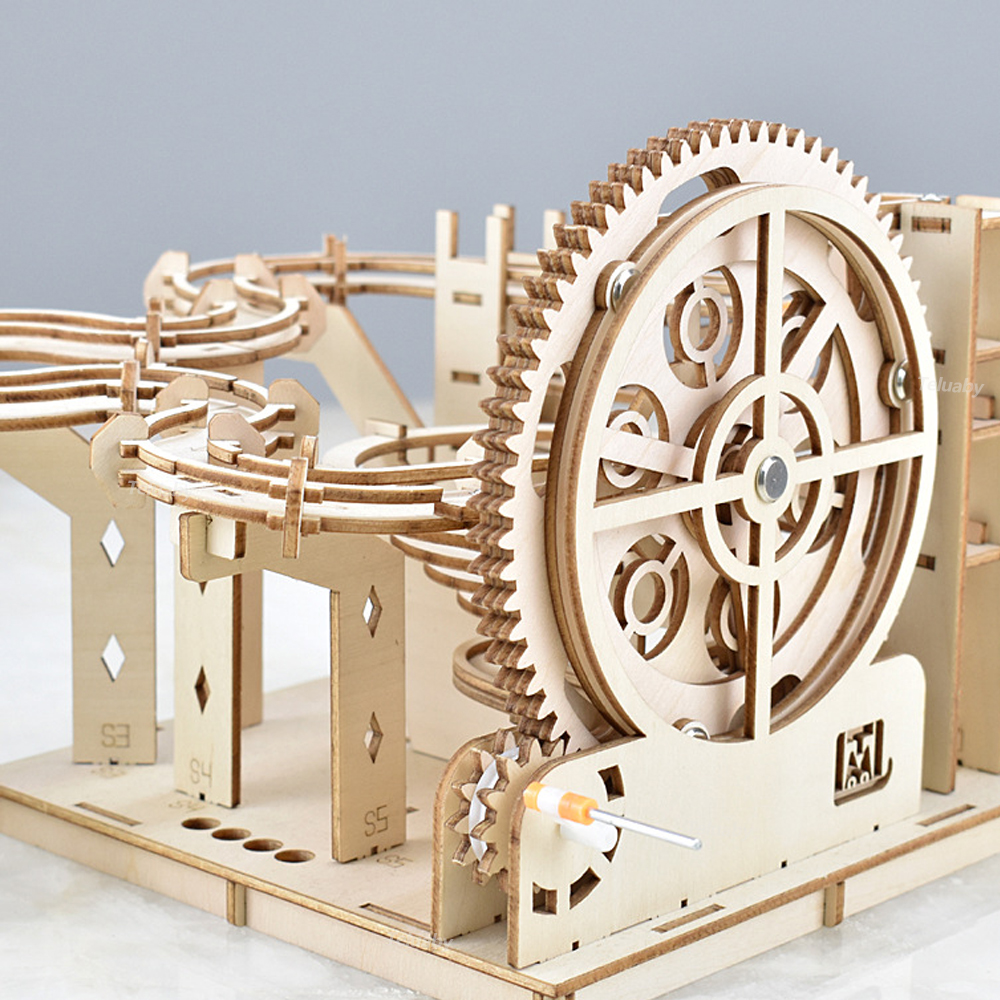 3D ปริศนาไม้ DIY คู่มือเครื่องกลชุดประกอบของเล่น Marble Run ชุด 4 ลูกสําหรับเด็กผู้ใหญ่ของขวัญ