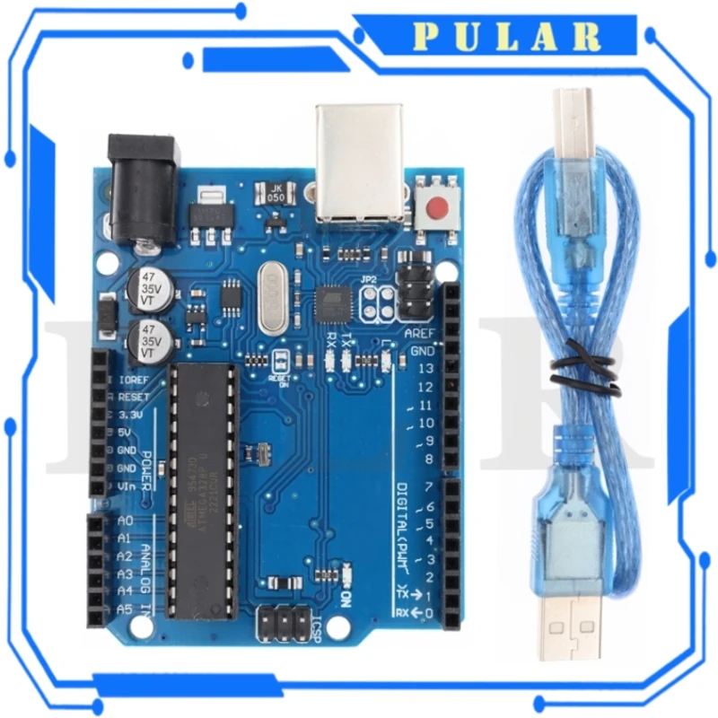 PLR UNO R3 개발 보드 스트레이트 핀 헤더 케이블 포함 ATmega328P CH340 CH340G 아두이노용
