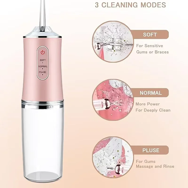 Irrigatore orale Portatile Dentale Acqua Flosser USB Ricaricabile Getto D'acqua Filo Interdentale Pick 4 Jet Tip 220ml 3 Modalità Detergente Dentale