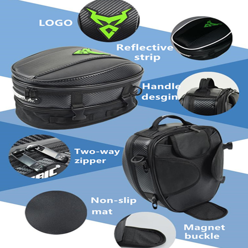 Saco multifuncional de tanque de motocicleta Motocross Tail Bag, Sacos de capacete com ímã, óleo combustível, fibra de carbono