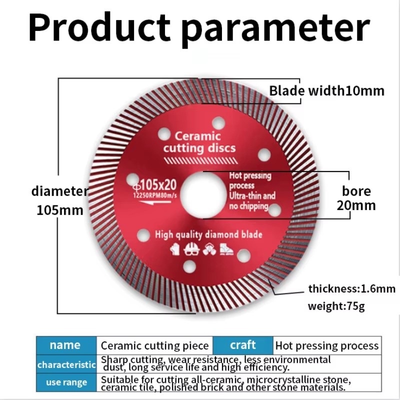 Hoja de sierra de diamante Turbo de 105mm, disco de porcelana, azulejo, cerámica, granito, mármol, hojas de corte para amoladora angular, hoja de sierra de diamante