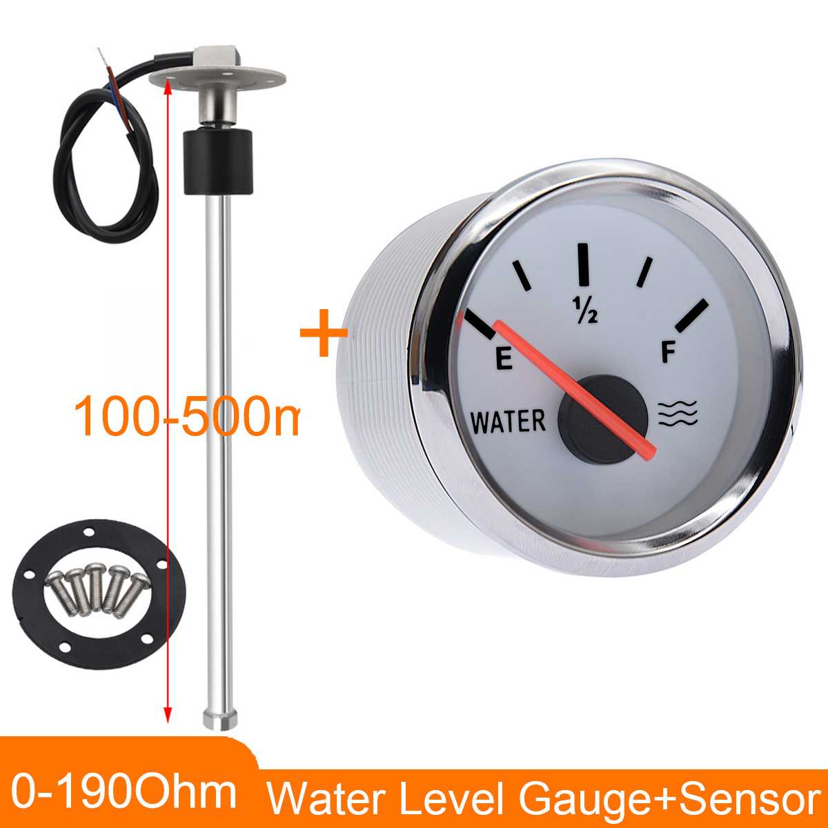 Indicador de nivel de agua de 52mm + Sensor de nivel de agua de 0-190 ohm, indicador de agua con retroiluminación roja, Unidad de envío de agua para yate, coche marino