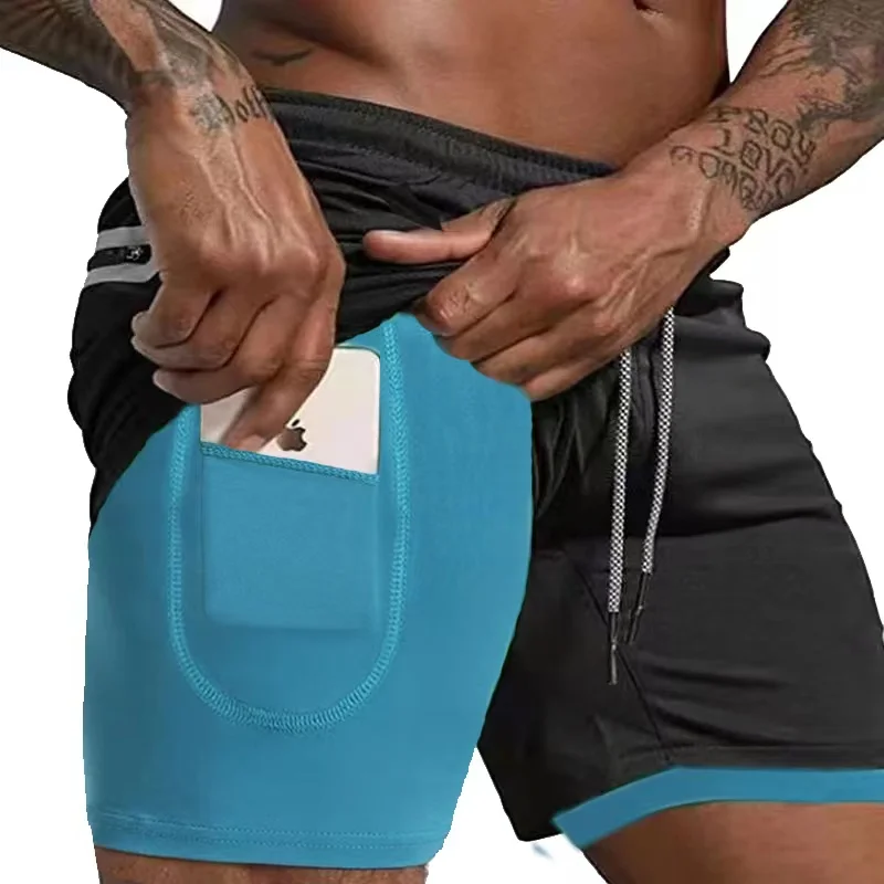 Turnhallen Fitness Shorts Männer Sommer Sportswear 2 In 1 Doppel-deck Kompression Shorts Männer Sport Trainingsanzüge Track Jogger kurze Hosen