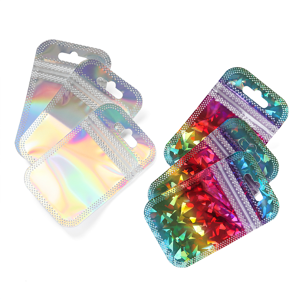 50pcs Pink Laser Ziplock Bag Holographic Self-Sealing Pouch For Earring Display Jewelry Gift Packaging Small Supplies Organizer