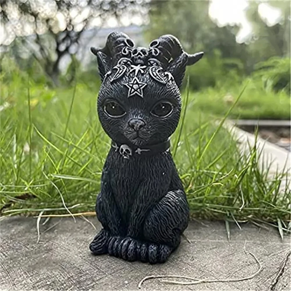 검은 고양이 동상 신비한 귀여운 고양이 마녀 고양이 입상 마녀 장식 책상 장식 할로윈을위한 손으로 그린 ​​조각 1PC