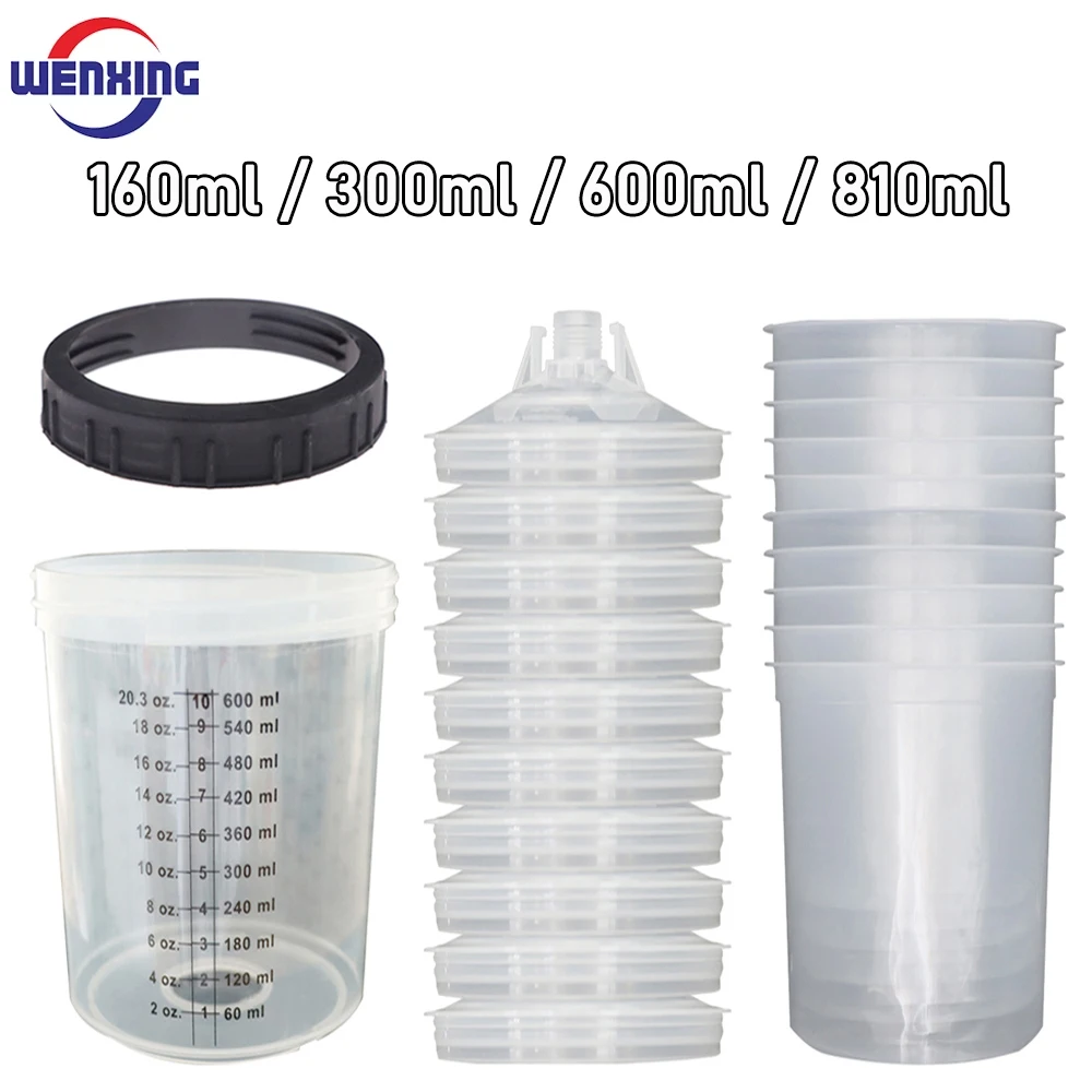 Taza mezcladora de pintura para pistola pulverizadora, taza rápida H/O, tanque de pistola pulverizadora de 160ML/300ML/600ML/810ML, taza de pintura desechable, 10 Uds.
