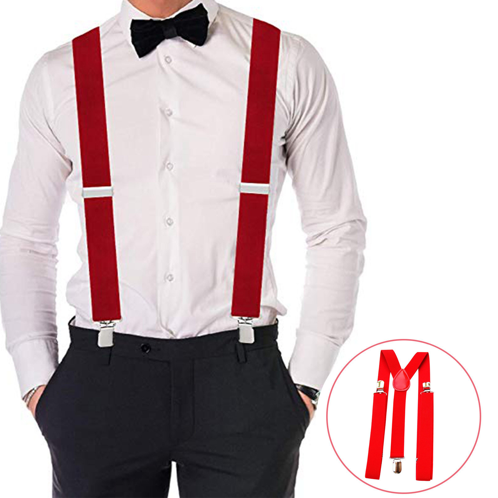 1 clips rood gekleurde herenbretels voor heren 110 cm damesbroek X met verstelbare elastische broekbretels bandjes grijs