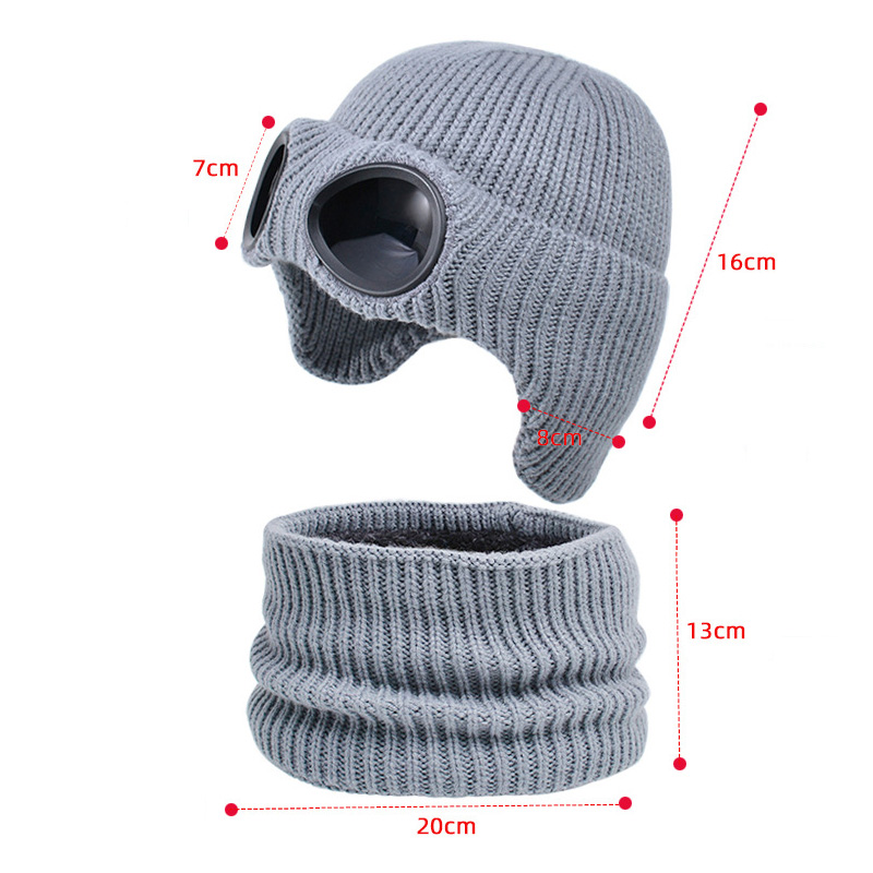Gorro de invierno para niños de esquí, conjunto de bufanda, gorro tejido para niños con gafas, protección para los oídos, gorros para niñas y niños de 4 a 10 años
