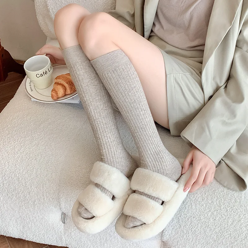 SP & CITY Otoño Invierno Color sólido rayas calcetines altos estilo universitario Casual cálido lana pantorrilla calcetines JK Academy mujer calcetín de Cachemira