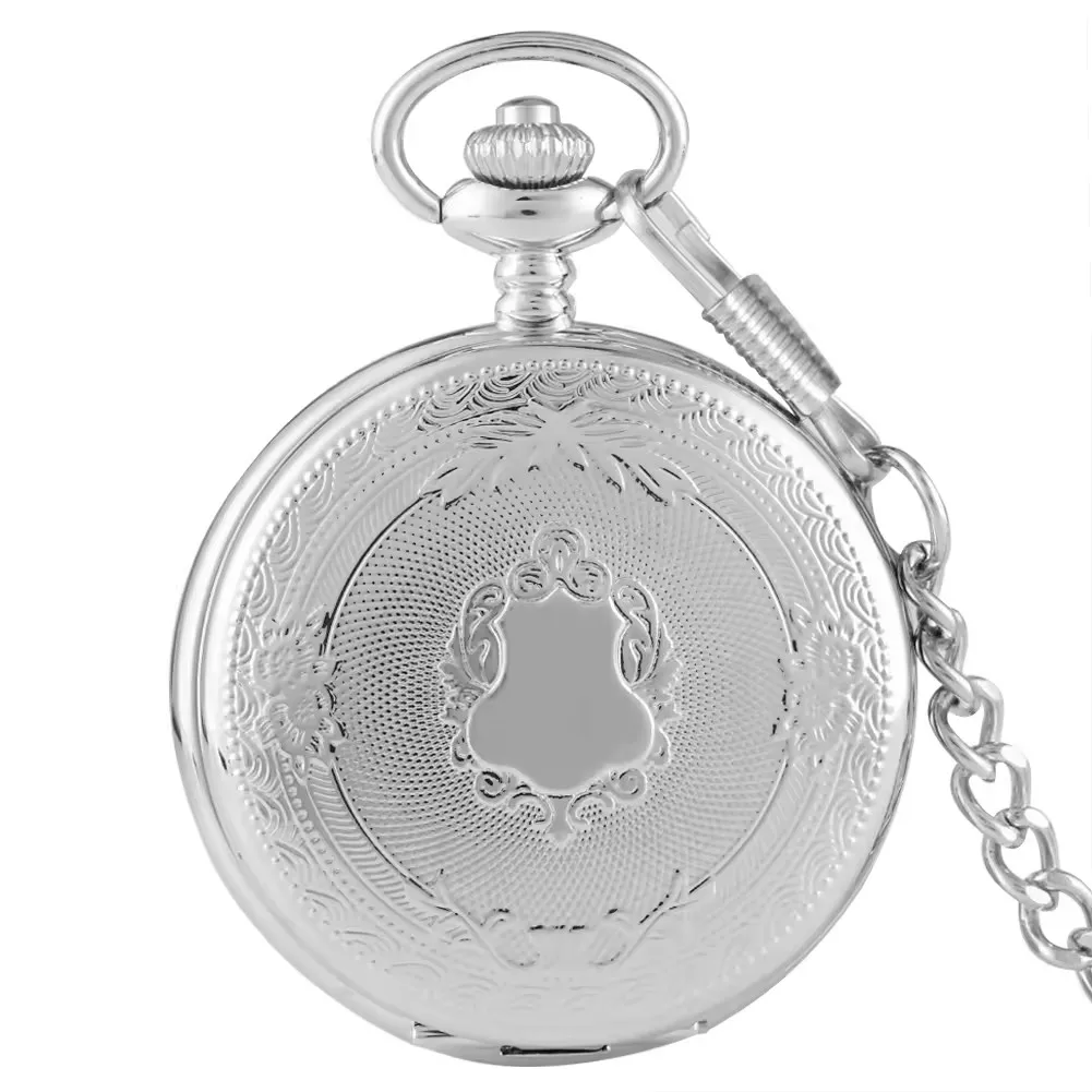 Reloj de bolsillo Vintage Steampunk con colgante de corona y escudo de ratán Floral tallado con cadena para regalo de hombre