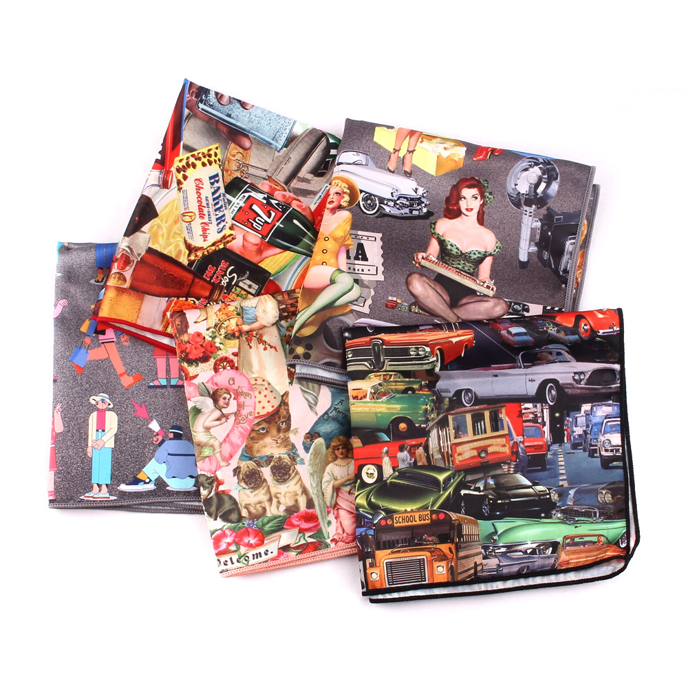 Funny Print Pocket Squares Vintage Printed Suit Handkerchiefs Luxury Men Hanky Accessories for gift