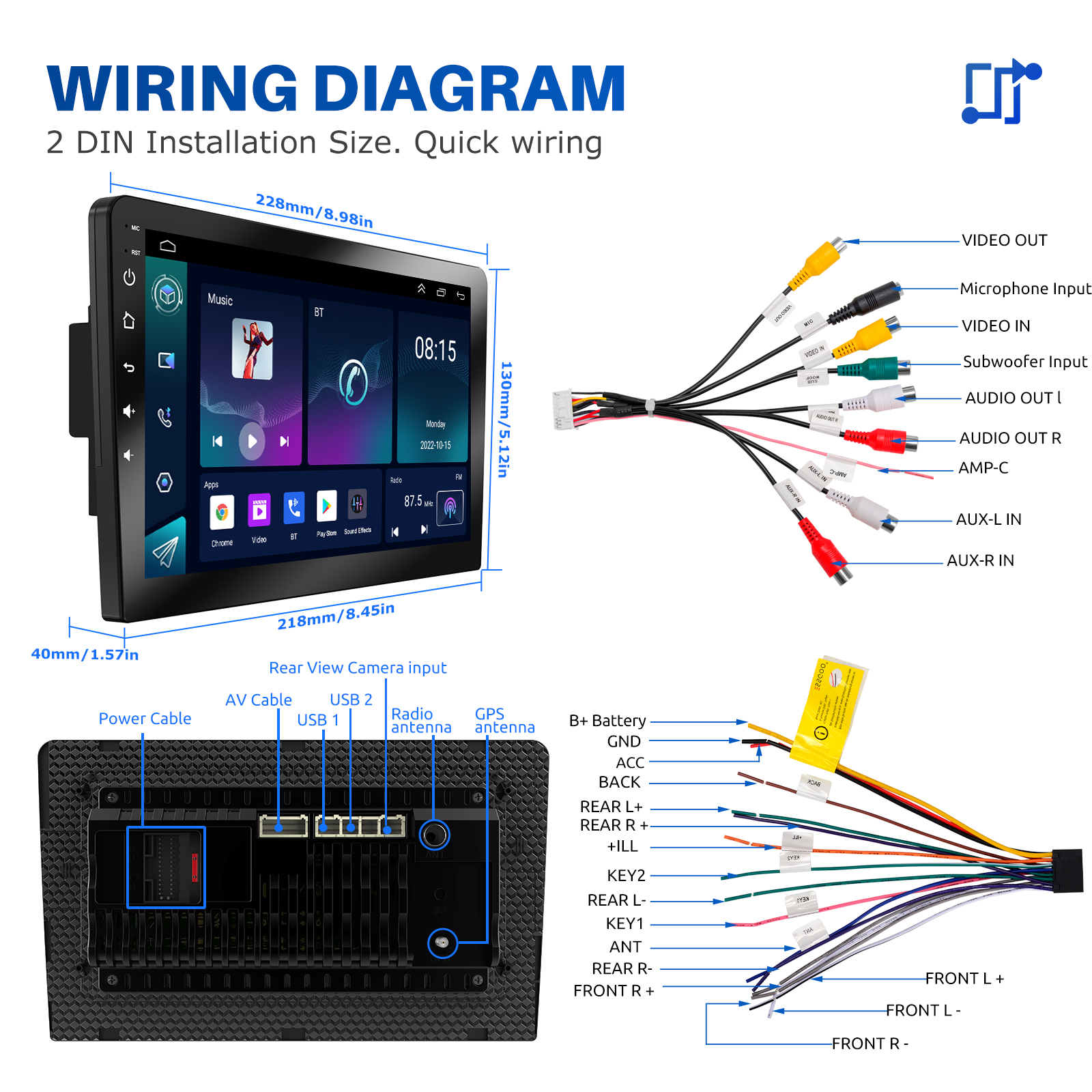 ESSGOO Phát Thanh Xe Hơi Cáp RCA Thêm Cáp Micro AUX-IN RCA Đầu Ra