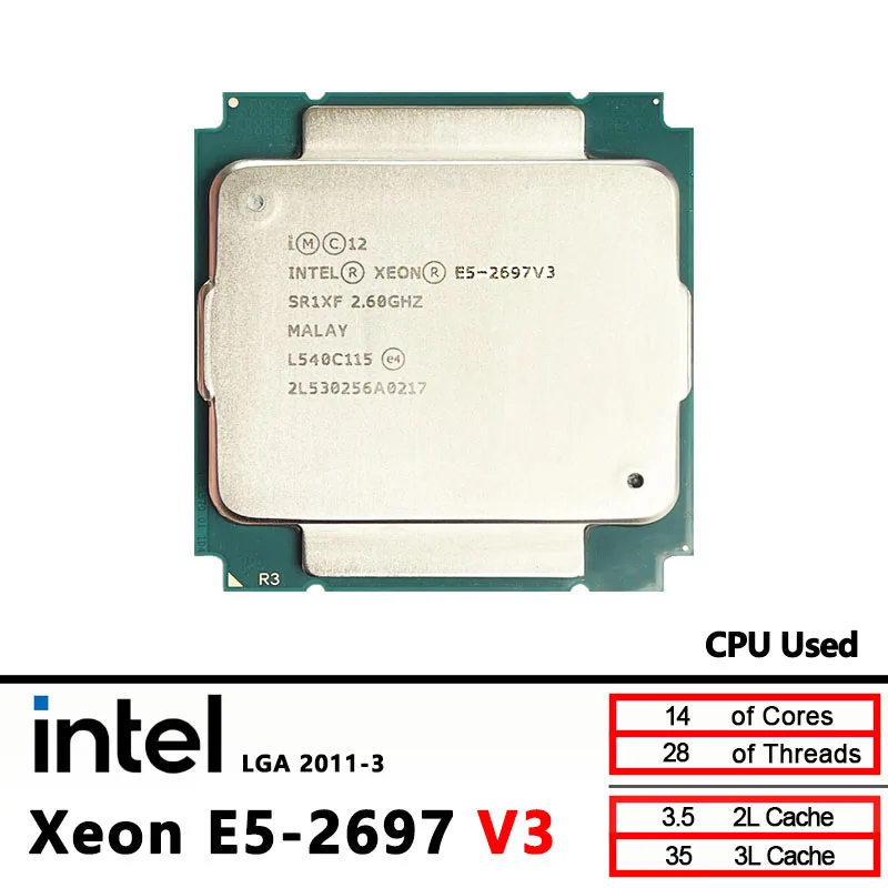 Intel Xeon E5-2697V3 utilisé E5 2697 v3 2,6 GHz quatorze cœurs vingt-huit fils 35M 145W CPU LGA 2011-3