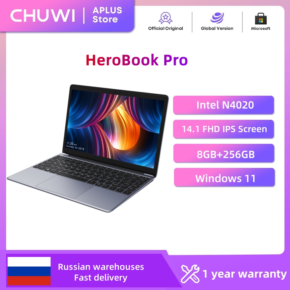 Ноутбук CHUWI HeroBook Pro, 14,1-дюймовый ноутбук Intel Celeron N4020 (до 2,8 ГГц), 256 ГБ SSD, 8 ГБ ОЗУ, Windows 11, 2K, FHD IPS-дисплей ﻿