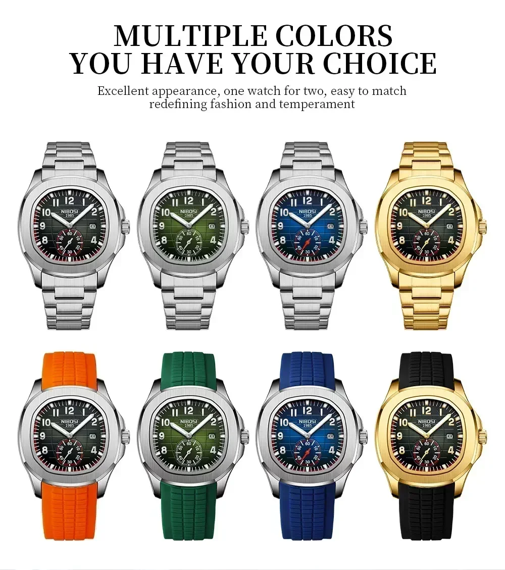 Reloj de pulsera NIBOSI de lujo para hombre, reloj cronógrafo luminoso resistente al agua para hombre, relojes cuadrados de cuarzo de silicona, reloj Masculino