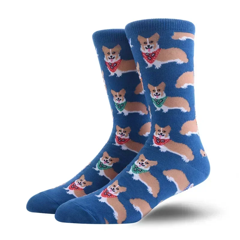 Calcetines de algodón de la serie para hombre, divertidos calcetines diarios con dibujos animados felices, cohete, hamburguesa, comida, calcetines largos para monopatín para hombre, EU 37-42