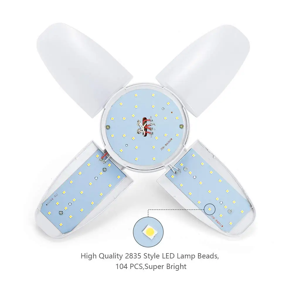 E27 28W LED Bulb Fan Blade Timing Lamp 220V 110V 360°Foldable Led Industrial Light Bulb Lamp For Home Ceiling Light Garage Light