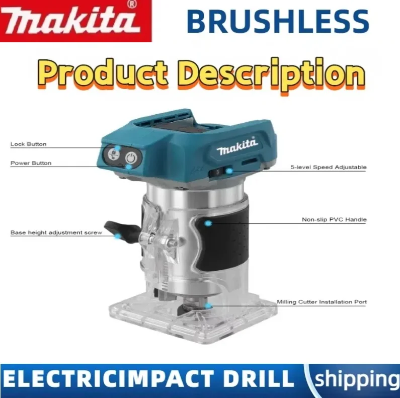 Original Makita DRT50 Cordless Trimmer Rechargeable Trimming Machine Brushless Slotting Tool Milling Woodwork Engraving Machine