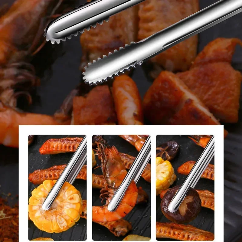 Pinça de grelha de aço inoxidável, clipe de comida para churrasco, bife, pão, utensílios de cozinha, festa, antiderrapante, acessórios de cozinha