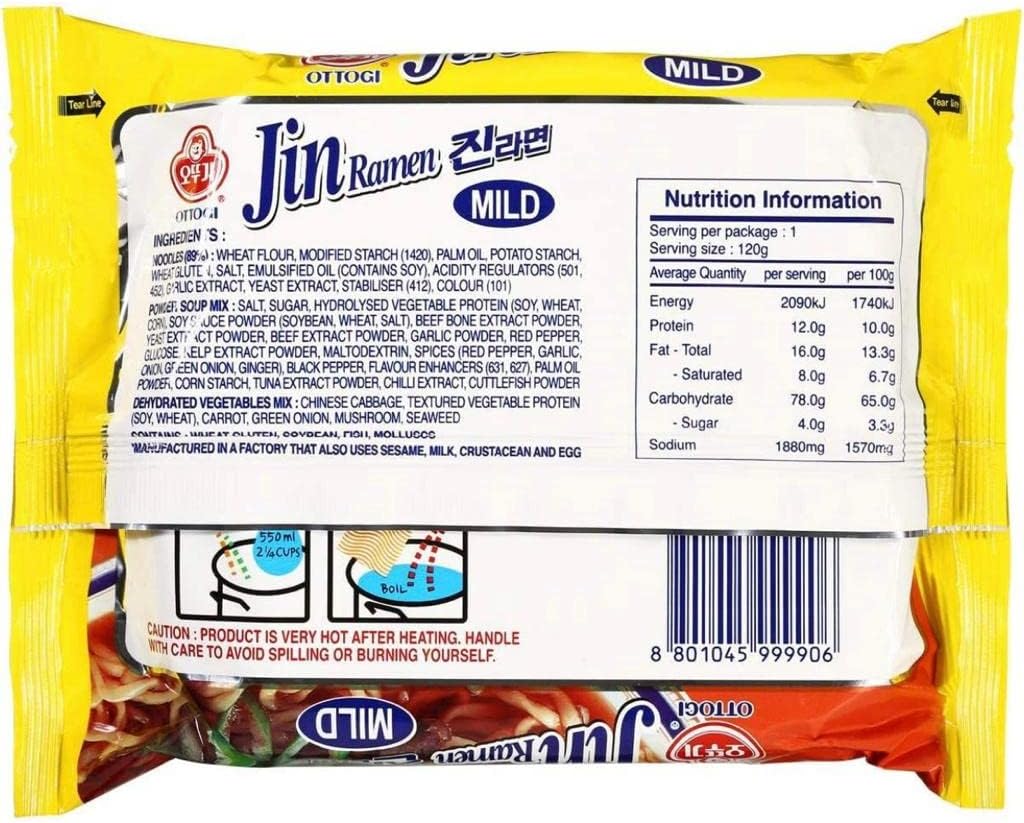 OTTOGI, Kim Ramen (Mild Spicy Flavor), Pack of 10, 120g per pack