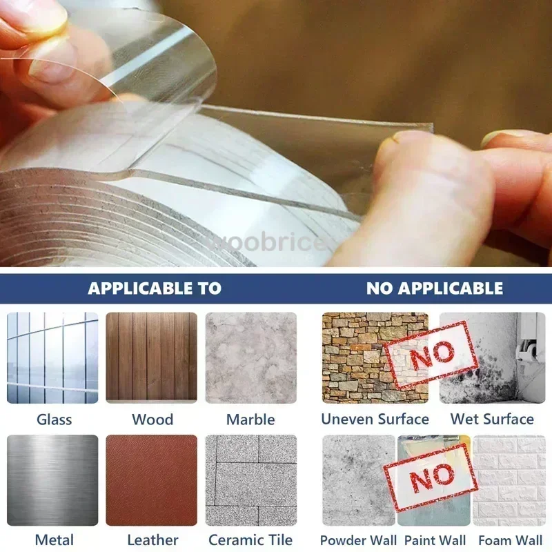 Transparentes doppelseitiges Klebeband mit doppelseitigem Gesicht, superstark, wiederverwendbar, wasserdicht, hitzebeständig, für Badezimmer, Heimdekoration