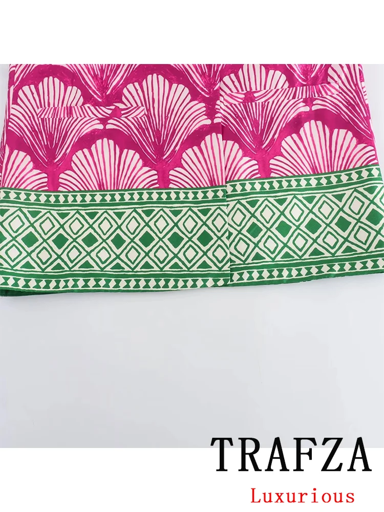 Trafza สูทวินเทจพิมพ์ลายเก๋ๆ, เบลเซอร์กระดุมแถวเดียวทรงตรงกางเกงทรงหลวมแฟชั่นใหม่2024ชุดทำงานผู้หญิง