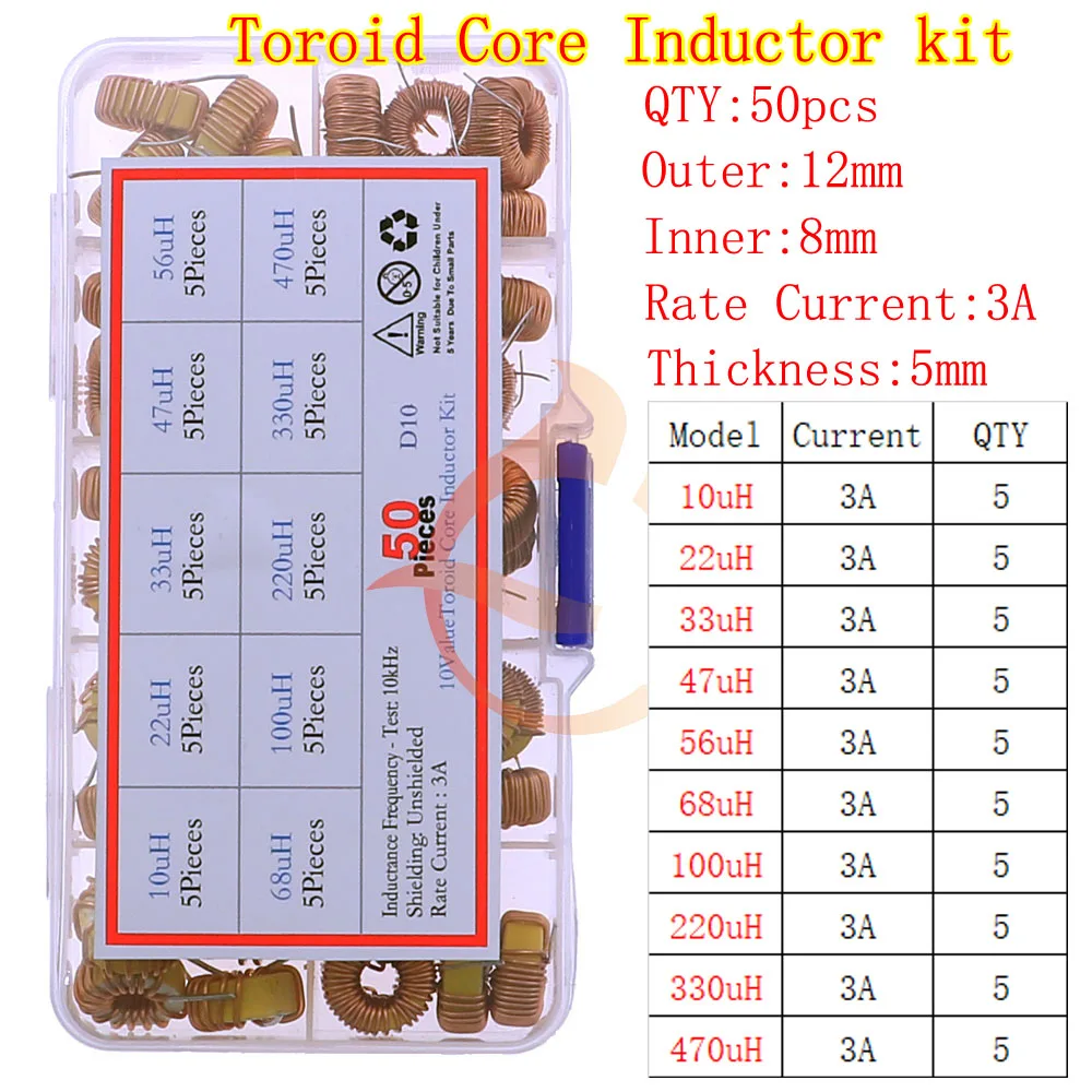 Kit assortito induttore ad anello colorato con nucleo toroidale 2.2uH 3.3uH 4.7uH 6.8uH 10uH 22uH 47uH 68uH 100uH 220uH 1mH 4.7mH 10mH 100mH