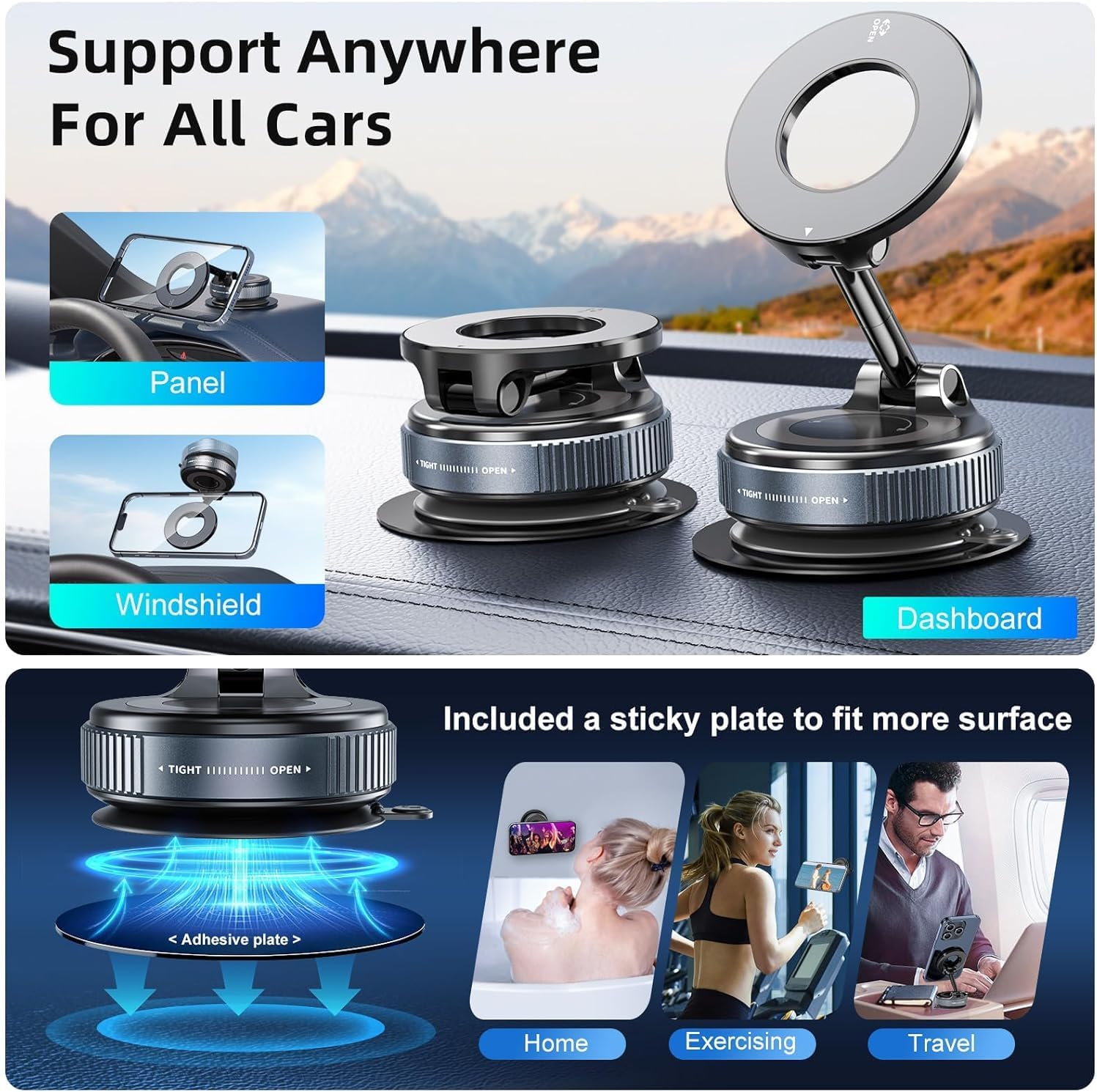 Magnetic Vacuum Car Mount Phone Holder Vacuum Suction Cup Car Phone Stand Universal GPS Navigation Stand for Car Smooth Surfaces