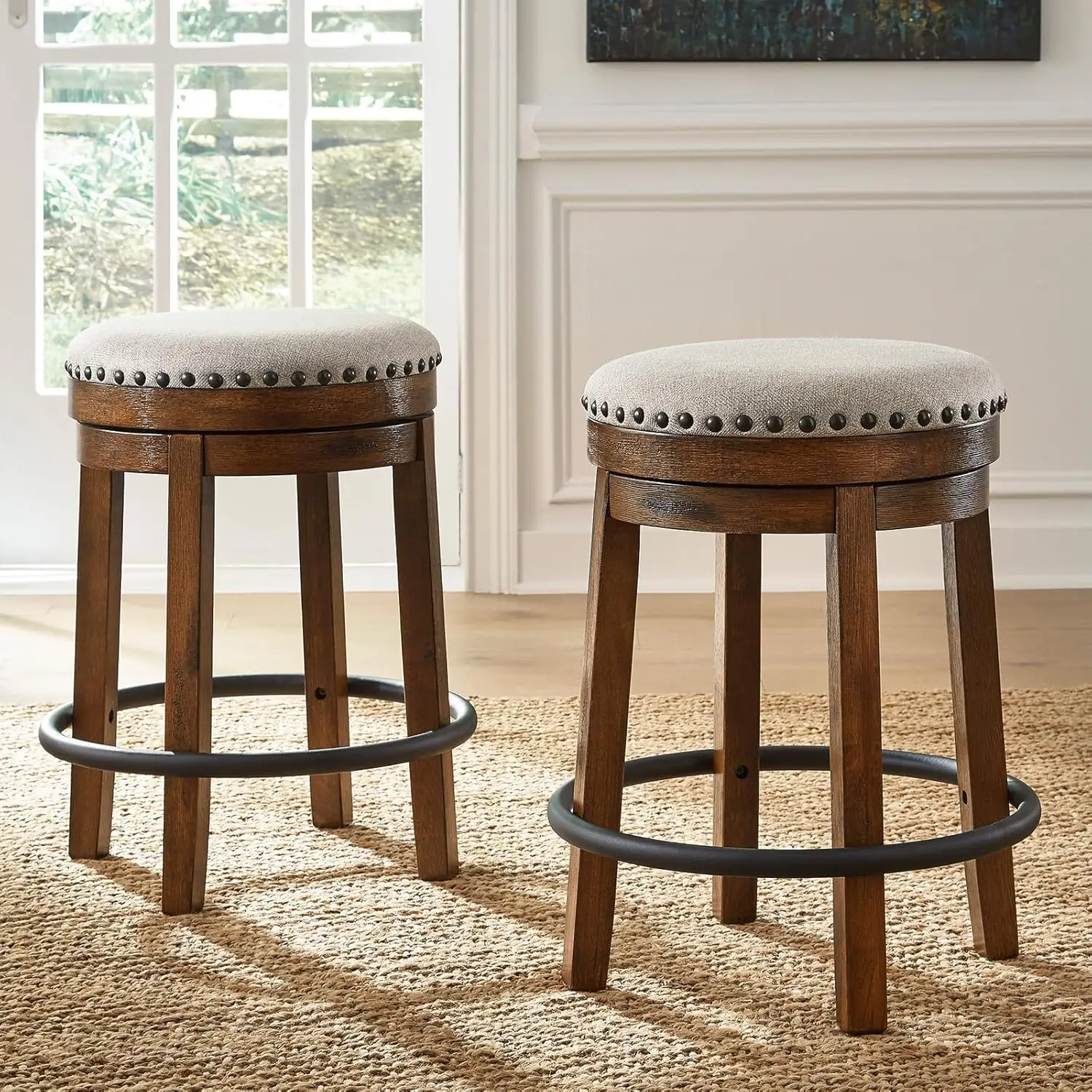 Design by Ashley Valebeck 24" Counter Height Upholstered Swivel Stool, Brown & Black