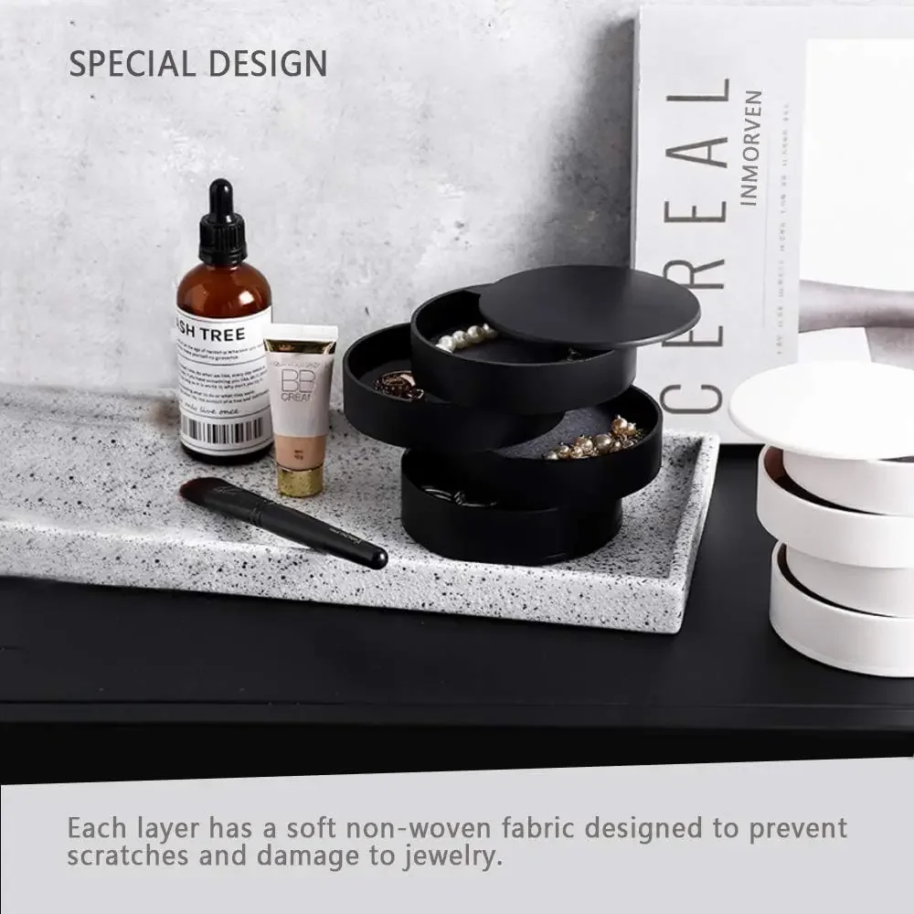 ที่ใส่ต่างหูแบบหมุนได้4ชั้นสร้อยสตรีกล่องเก็บจิวเวลรี่พร้อมฝาปิดสำหรับจัดเก็บสร้อยข้อมือแหวน