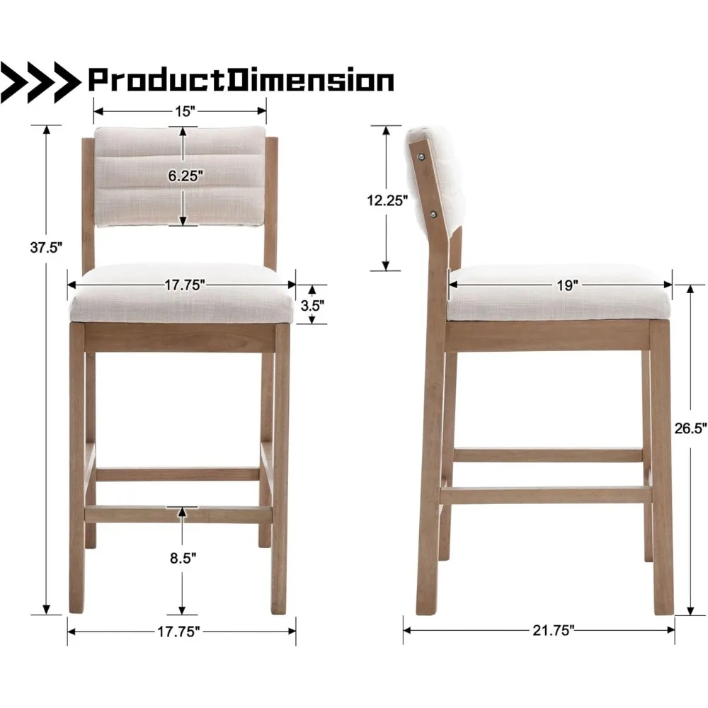 26.5'' Tall Bar Stools Set of 4 Modern Counter Stools with Backs Beige Linen Upholstered Bar Height Chairs Counter Height Island