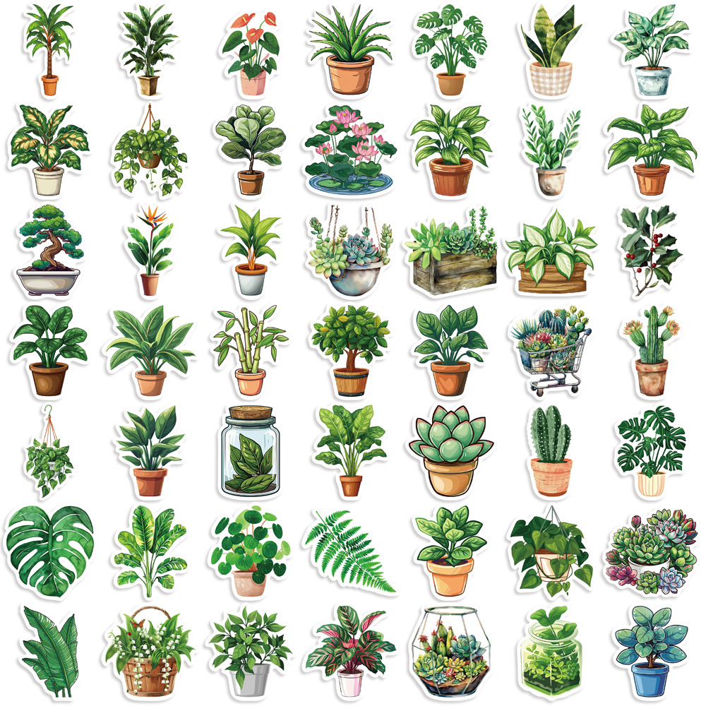 50 pçs plantas bonitos verde adesivos estéticos diy decoração para geladeira notebook bicicleta telefone mala dos desenhos animados adesivo