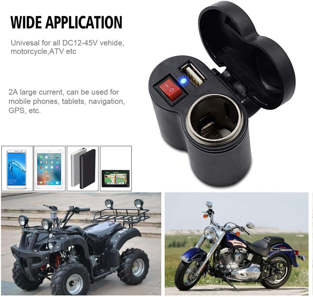 12V オートバイデュアル USB 充電器スイッチ付き、防水シガーライターソケット、オートバイハンドルバークランプ