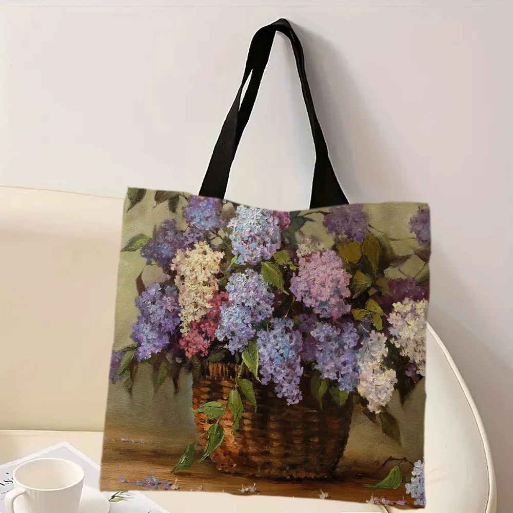 Einkaufstasche mit Blumenmuster, wiederverwendbar, modische Handtasche, multifunktionale Umhängetasche, bedruckte Aufbewahrungs-Einkaufstasche für Damen, 40 x 40 cm