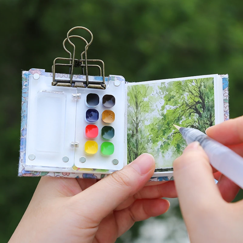 Tragbare 8-farbe Acryl Aquarell Box Set Mini Palette Aquarell Farbe Verpackung Reise Skizzieren Kunst Liefert