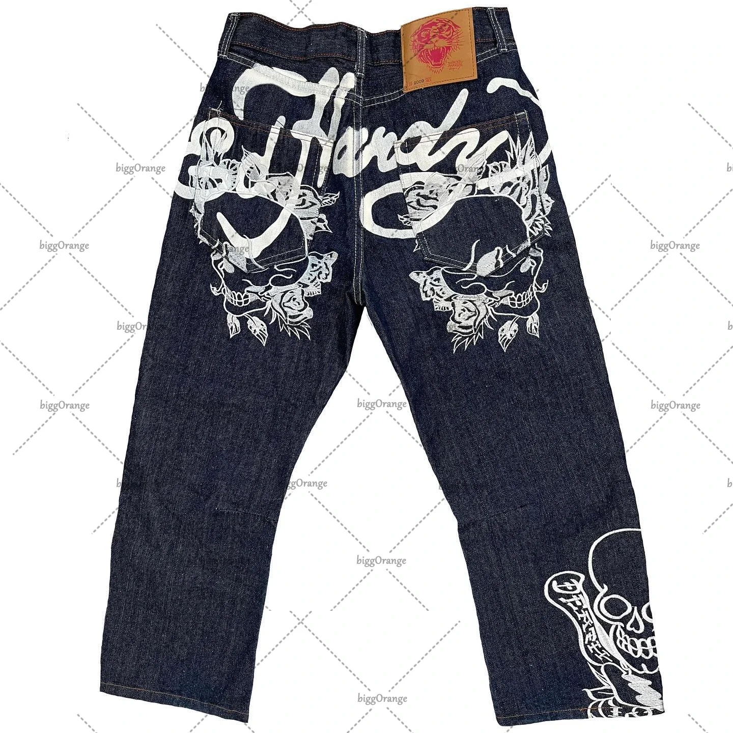 Bedruckte Straßenjeans Herren Y2K Hip-Hop hoch taillierte gerade Retro lose Hose mit weitem Bein Denim-Hose europäisch und amerikanisch