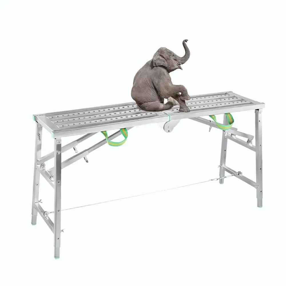 Adjustable Portable Folding Scaffolding Work Platform Sturdy Galvanized Steel Bench with Double Support Rods Home DIY Jobs and