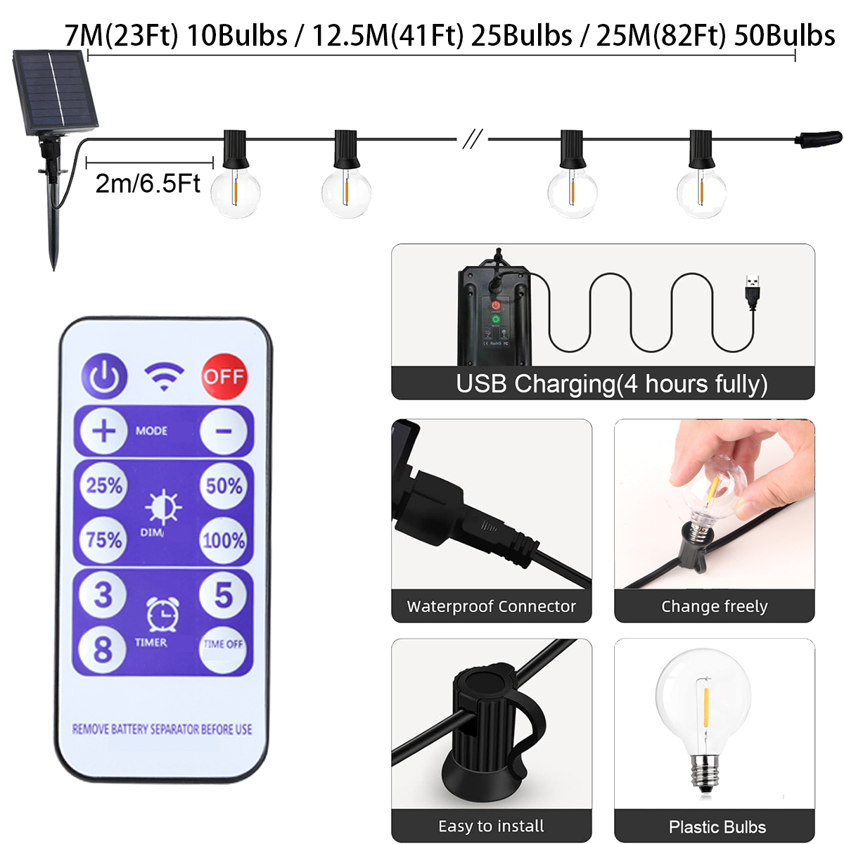 Girlande Solar LED Globe G40 String Licht Fee Outdoor Für Weihnachten Party Garten Dekorative Girlande Lampe Straße Terrasse Hinterhof
